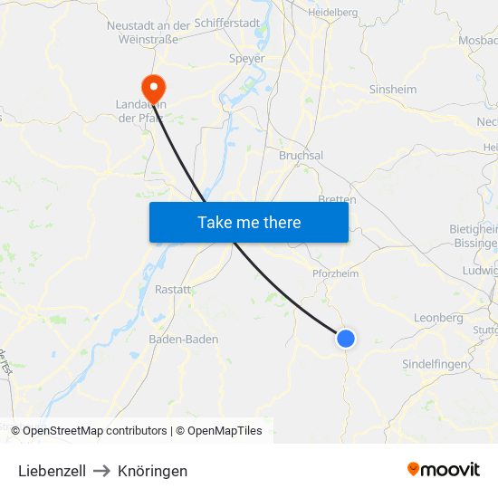 Liebenzell to Knöringen map