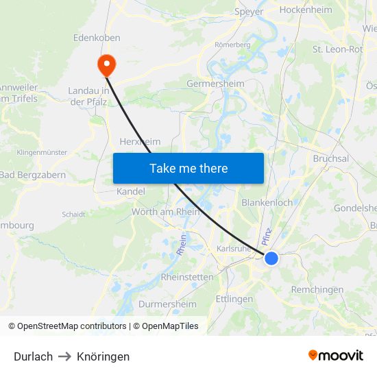 Durlach to Knöringen map