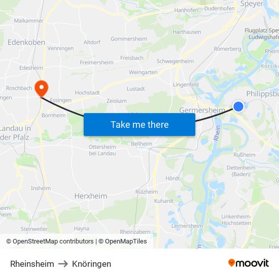 Rheinsheim to Knöringen map