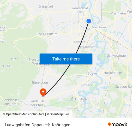 Ludwigshafen-Oppau to Knöringen map