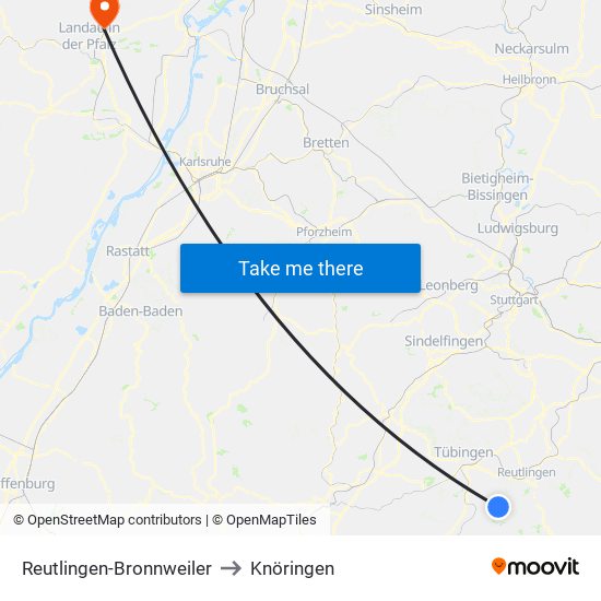 Reutlingen-Bronnweiler to Knöringen map