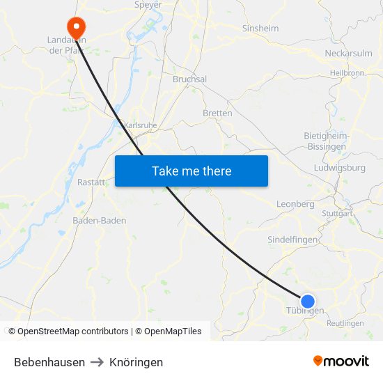 Bebenhausen to Knöringen map