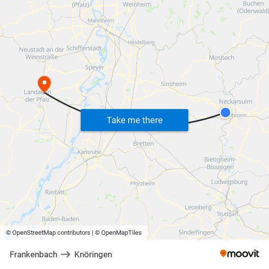 Frankenbach to Knöringen map