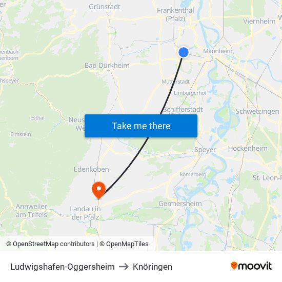 Ludwigshafen-Oggersheim to Knöringen map