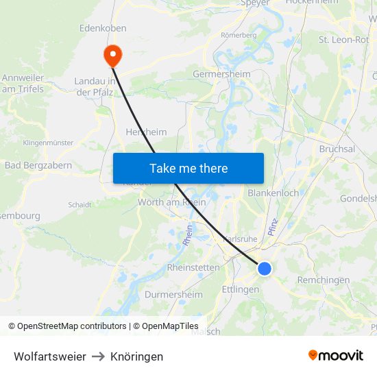 Wolfartsweier to Knöringen map