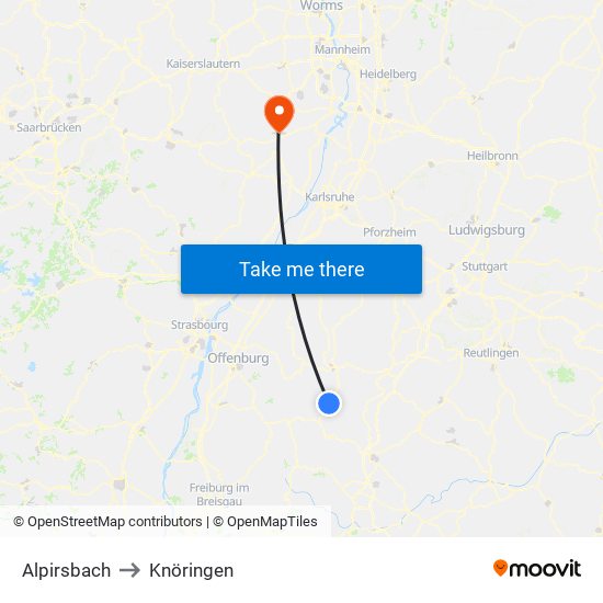 Alpirsbach to Knöringen map