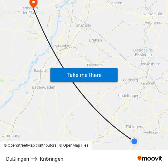 Dußlingen to Knöringen map