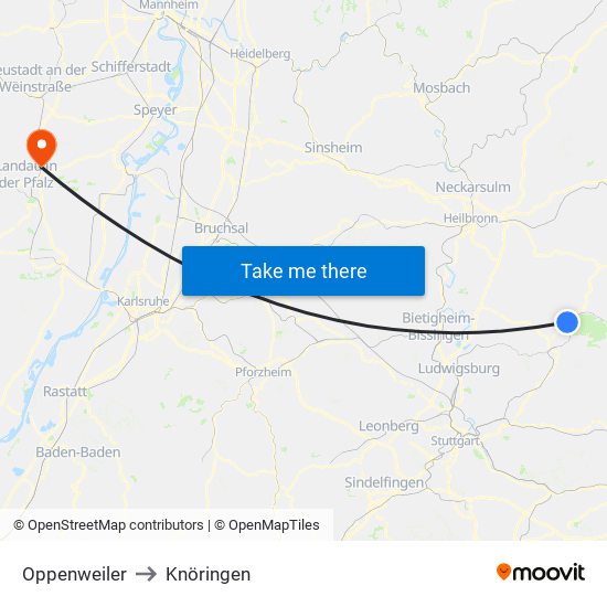 Oppenweiler to Knöringen map