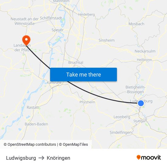 Ludwigsburg to Knöringen map