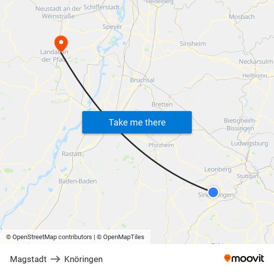 Magstadt to Knöringen map