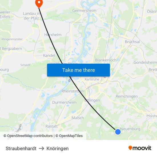 Straubenhardt to Knöringen map