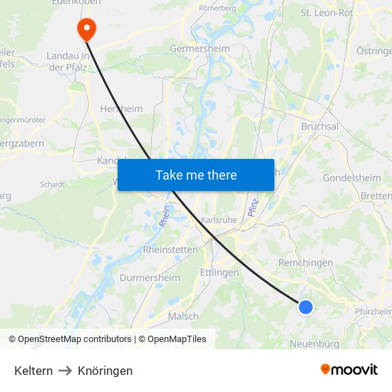 Keltern to Knöringen map