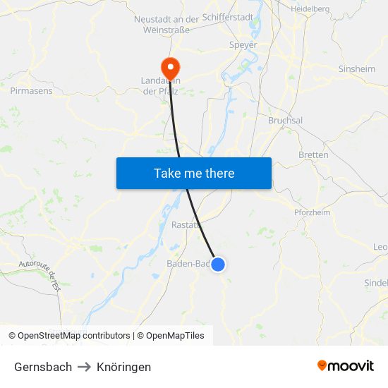 Gernsbach to Knöringen map