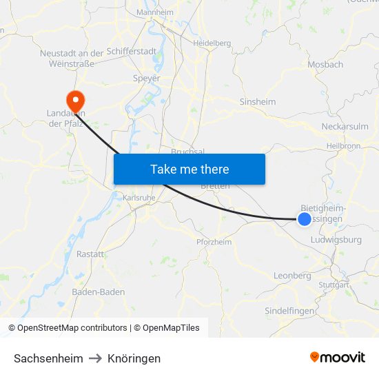 Sachsenheim to Knöringen map