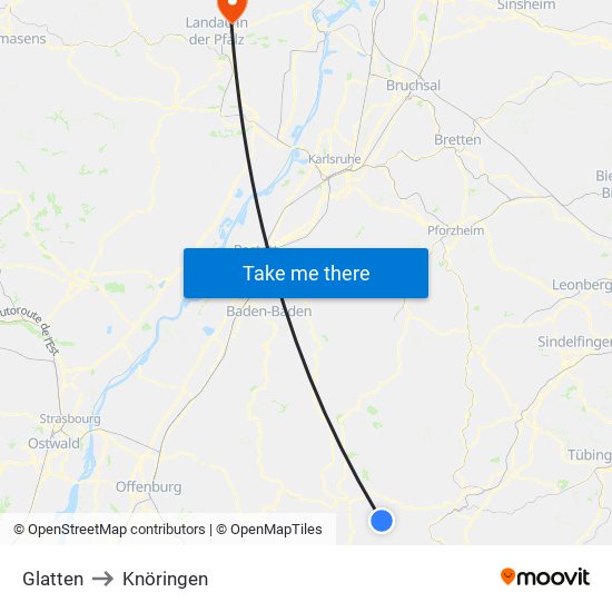 Glatten to Knöringen map