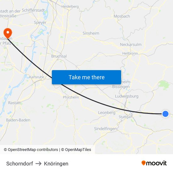 Schorndorf to Knöringen map