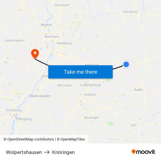 Wolpertshausen to Knöringen map