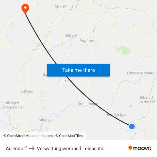 Aulendorf to Verwaltungsverband Teinachtal map