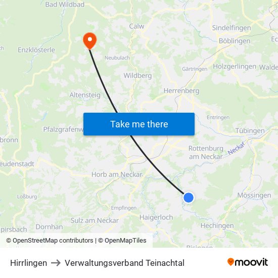 Hirrlingen to Verwaltungsverband Teinachtal map