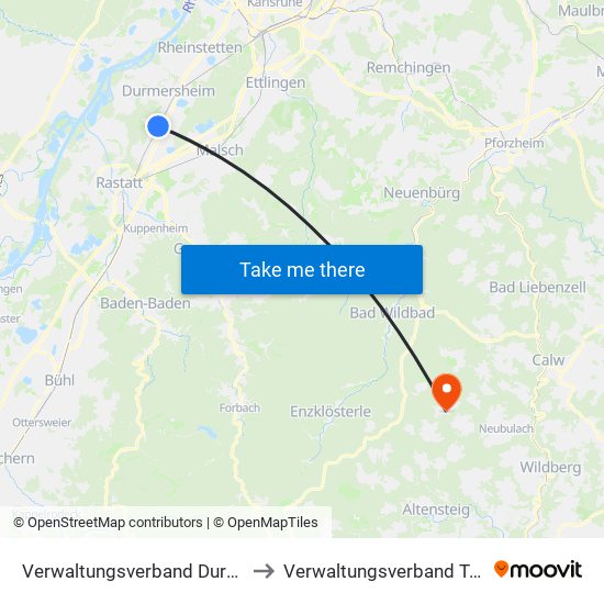 Verwaltungsverband Durmersheim to Verwaltungsverband Teinachtal map