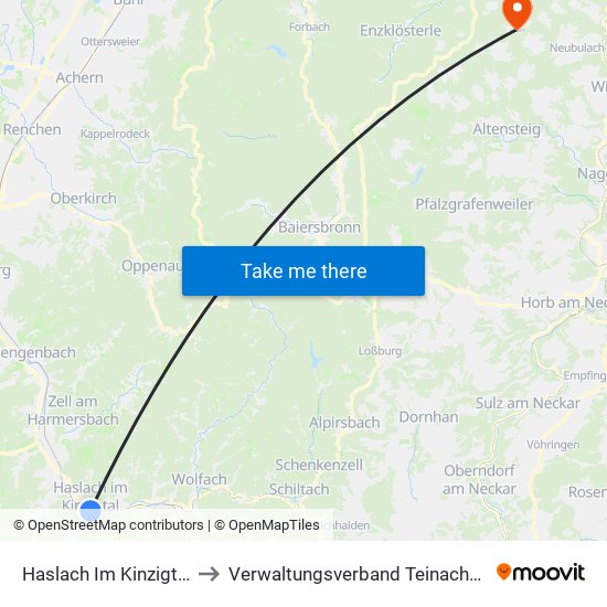 Haslach Im Kinzigtal to Verwaltungsverband Teinachtal map