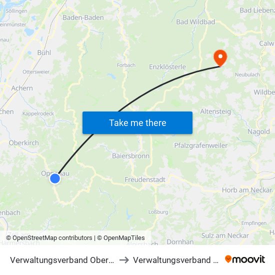 Verwaltungsverband Oberes Renchtal to Verwaltungsverband Teinachtal map