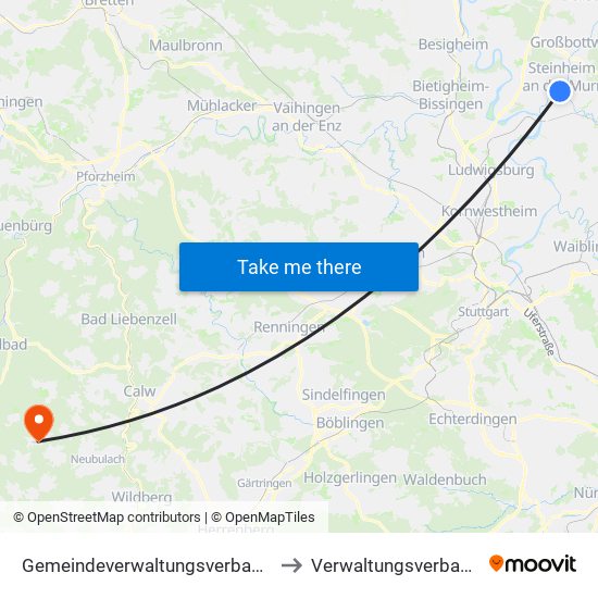 Gemeindeverwaltungsverband Steinheim-Murr to Verwaltungsverband Teinachtal map