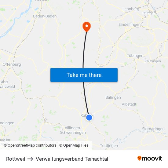 Rottweil to Verwaltungsverband Teinachtal map