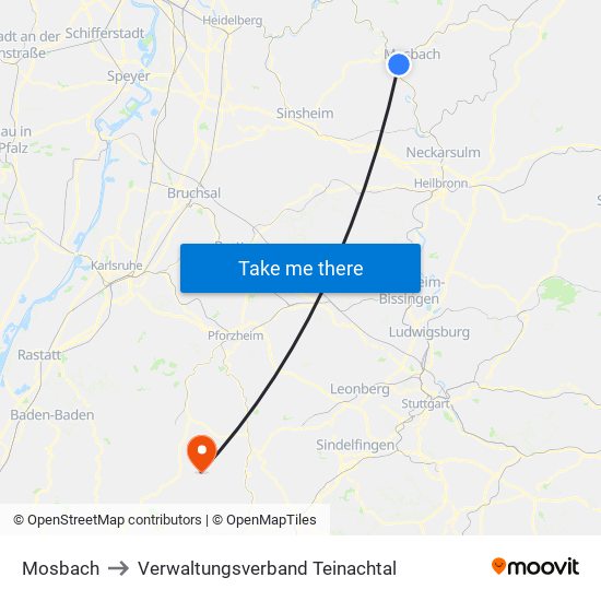 Mosbach to Verwaltungsverband Teinachtal map