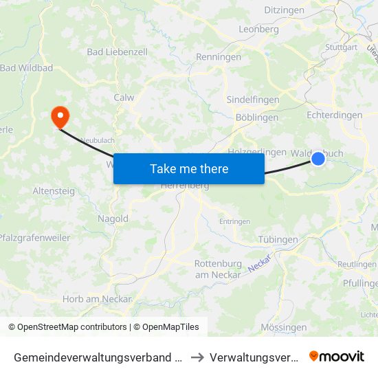 Gemeindeverwaltungsverband Waldenbuch/Steinenbronn to Verwaltungsverband Teinachtal map