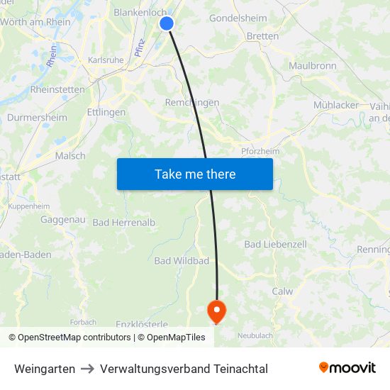 Weingarten to Verwaltungsverband Teinachtal map