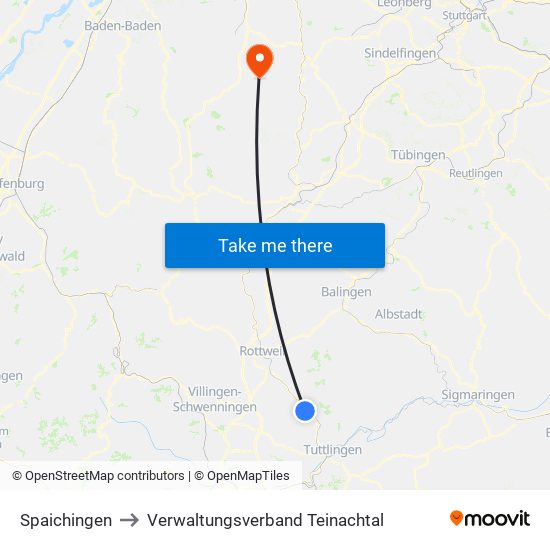 Spaichingen to Verwaltungsverband Teinachtal map