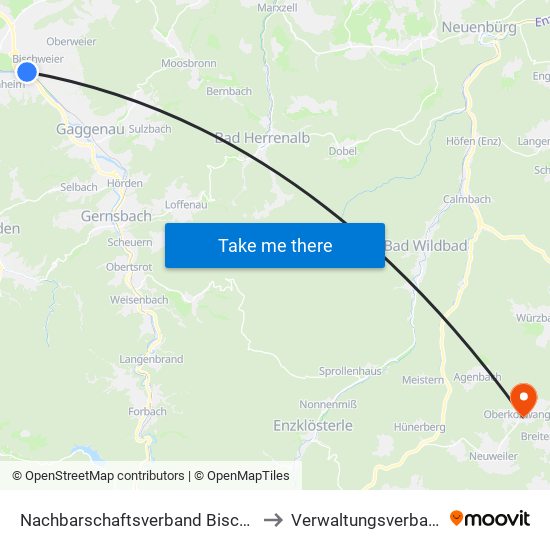 Nachbarschaftsverband Bischweier-Kuppenheim to Verwaltungsverband Teinachtal map