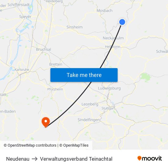 Neudenau to Verwaltungsverband Teinachtal map