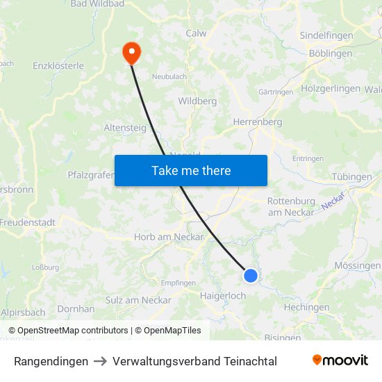 Rangendingen to Verwaltungsverband Teinachtal map