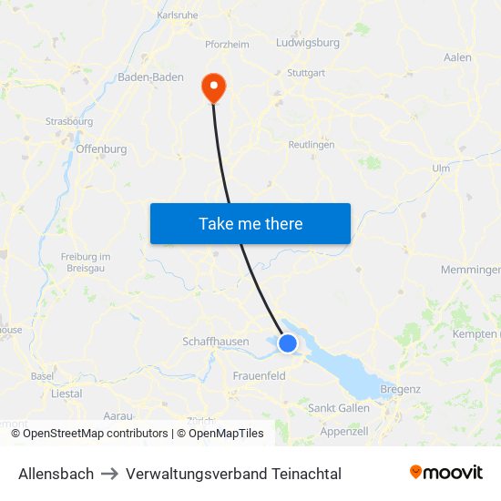 Allensbach to Verwaltungsverband Teinachtal map