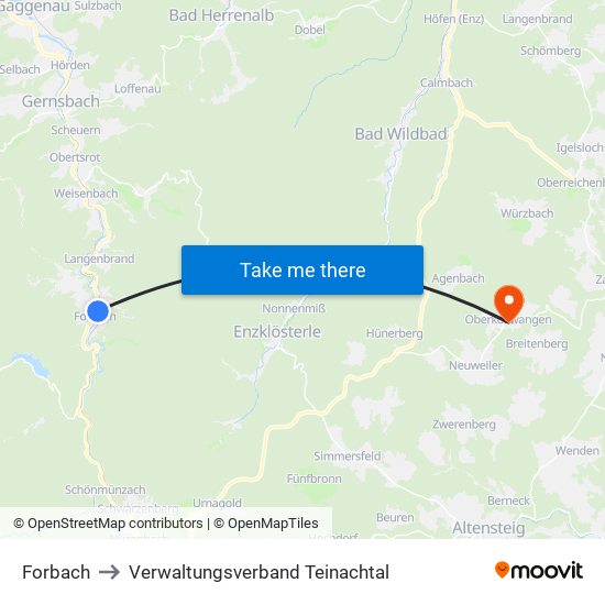 Forbach to Verwaltungsverband Teinachtal map