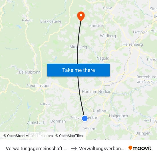 Verwaltungsgemeinschaft Sulz am Neckar to Verwaltungsverband Teinachtal map