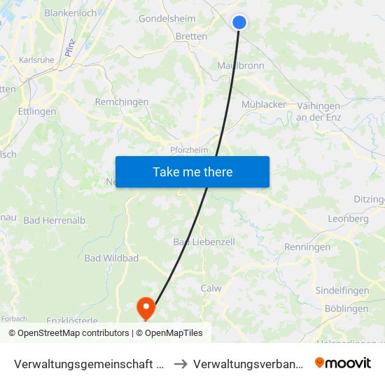 Verwaltungsgemeinschaft Oberderdingen to Verwaltungsverband Teinachtal map