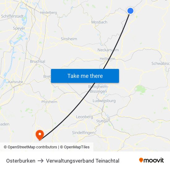 Osterburken to Verwaltungsverband Teinachtal map