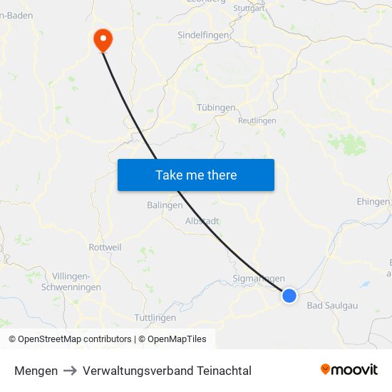 Mengen to Verwaltungsverband Teinachtal map