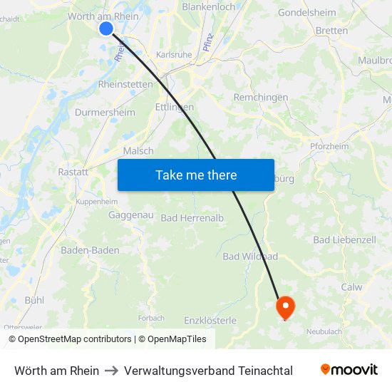 Wörth am Rhein to Verwaltungsverband Teinachtal map