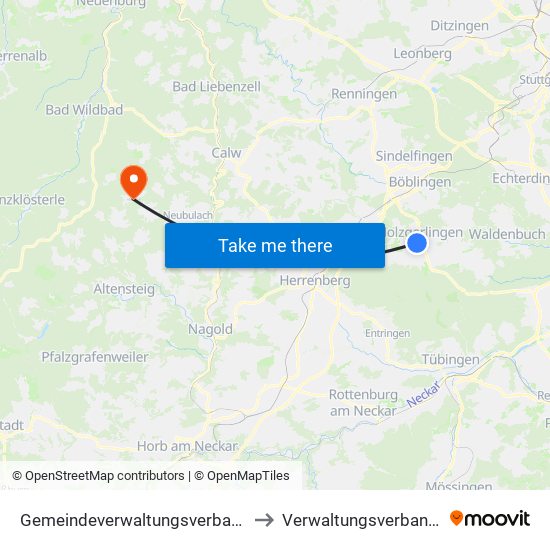 Gemeindeverwaltungsverband Holzgerlingen to Verwaltungsverband Teinachtal map