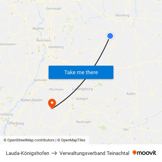 Lauda-Königshofen to Verwaltungsverband Teinachtal map