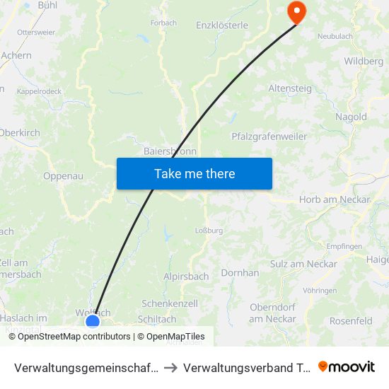 Verwaltungsgemeinschaft Wolfach to Verwaltungsverband Teinachtal map