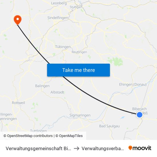 Verwaltungsgemeinschaft Biberach An Der Riß to Verwaltungsverband Teinachtal map
