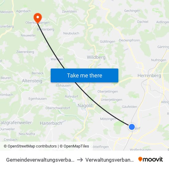 Gemeindeverwaltungsverband Oberes Gäu to Verwaltungsverband Teinachtal map