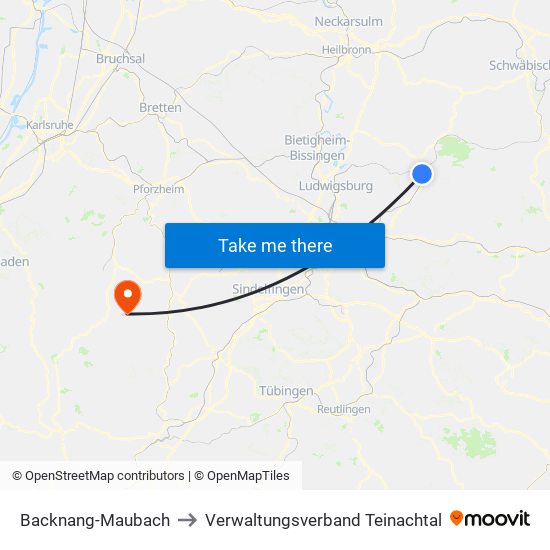 Backnang-Maubach to Verwaltungsverband Teinachtal map