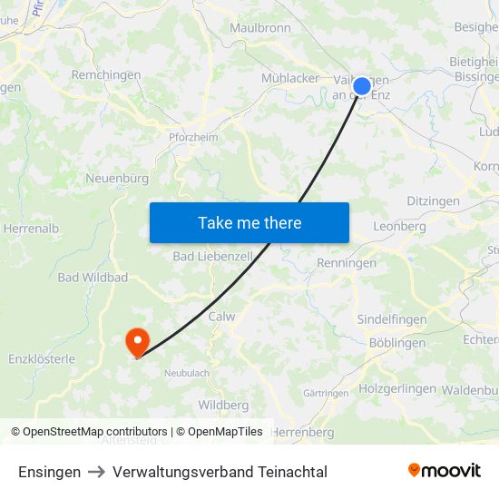 Ensingen to Verwaltungsverband Teinachtal map