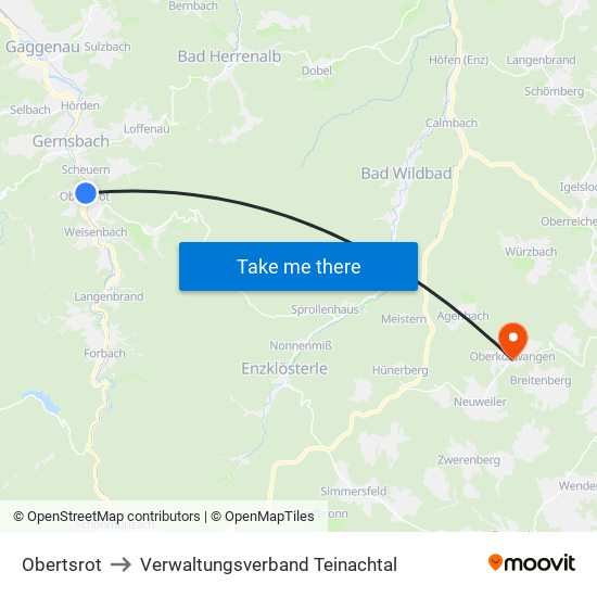 Obertsrot to Verwaltungsverband Teinachtal map